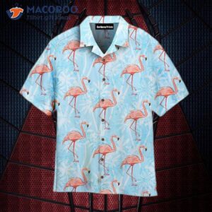 Flamingo-patterned Hawaiian Shirts On A Blue Tropical Background