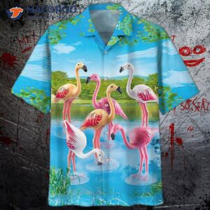 flamingo pink and blue hawaiian shirts 0 2
