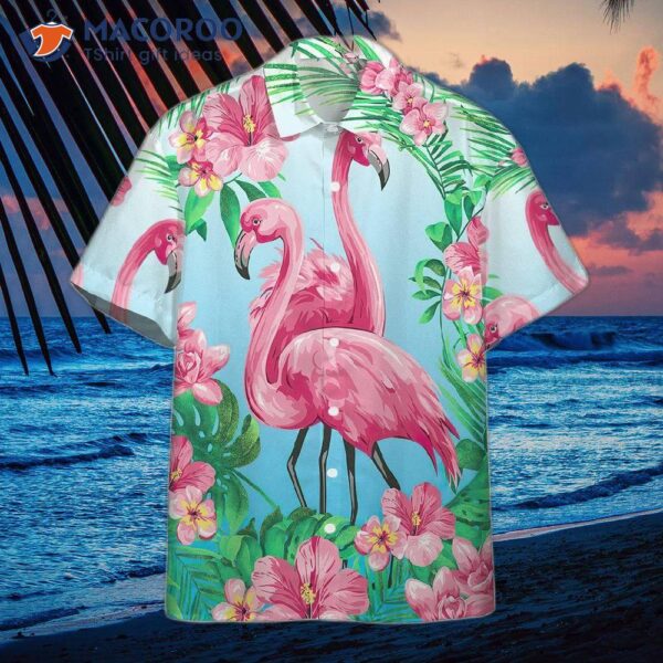 Flamingo-pink And Blue Hawaiian Shirts