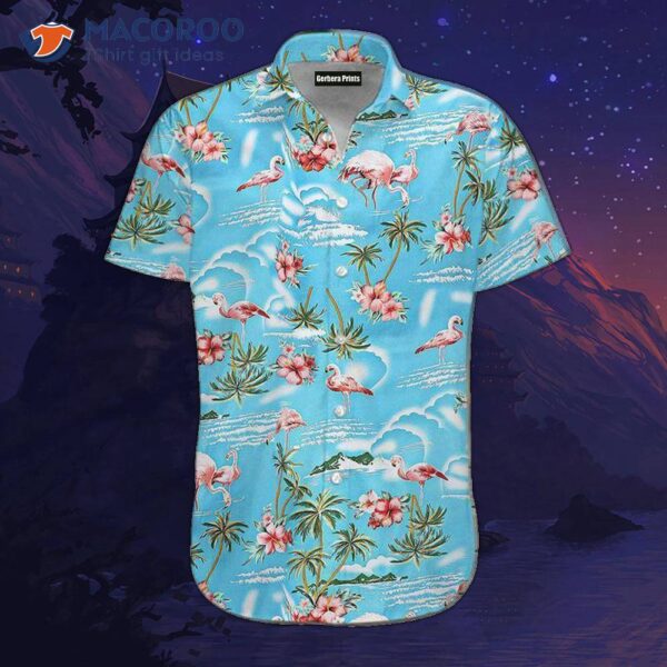 Flamingo-pink And Blue Hawaiian Shirts