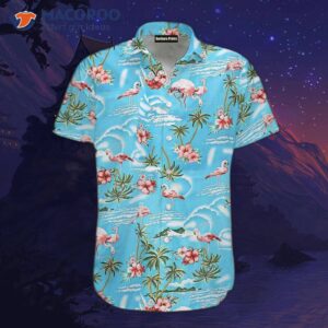Flamingo-pink And Blue Hawaiian Shirts