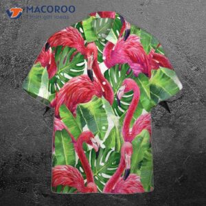 Flamingo-pink And Green-leaf Hawaiian Shirts