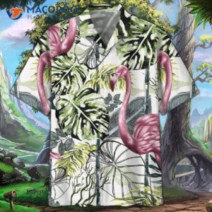 flamingo pink and white hawaiian shirts 0