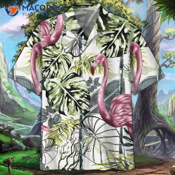 Flamingo-pink-and-white Hawaiian Shirts