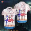 Flamingo-print American Flag Firework White Hawaiian Shirts