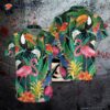 Flamingo-print Tropical Green Hawaiian Shirts