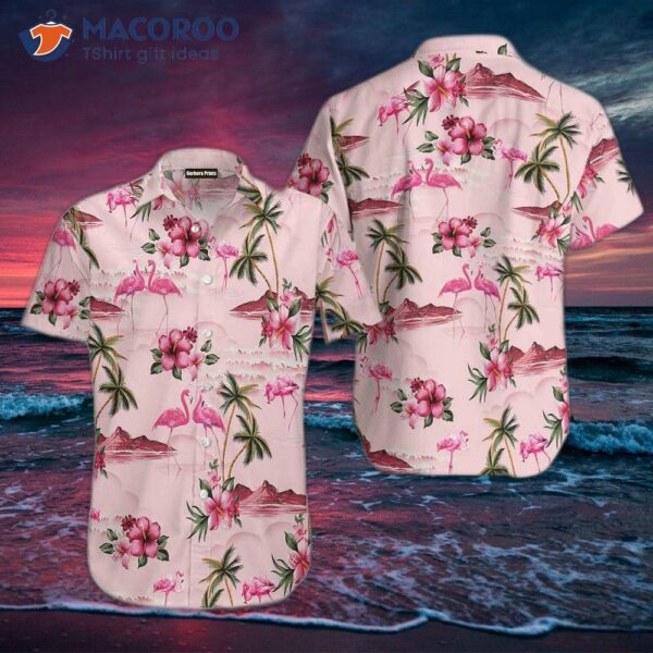 Flamingo-print Tropical Pink Hawaiian Shirts