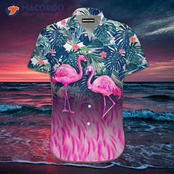 Flamingo-print Tropical Pink Hawaiian Shirts