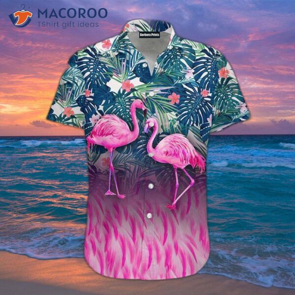 Flamingo-print Tropical Pink Hawaiian Shirts