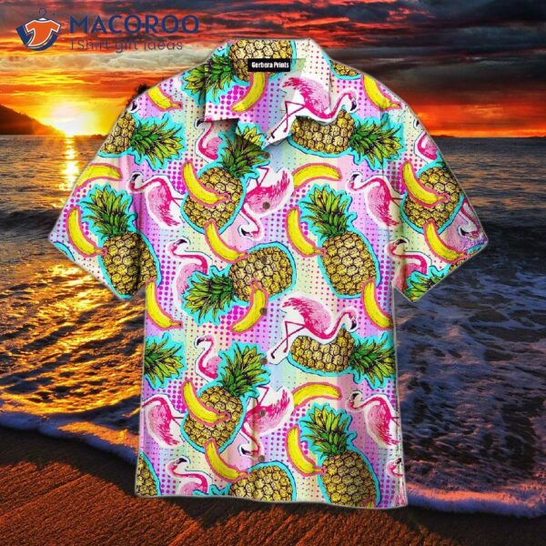 Flamingo-printed Summer Fruits Pink And White Hawaiian Shirts