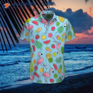 flamingo tropical blue hawaiian shirts 0