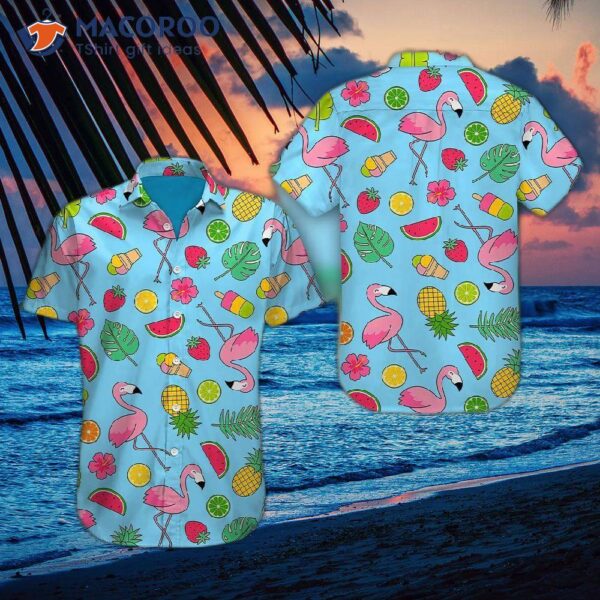 Flamingo Tropical Blue Hawaiian Shirts