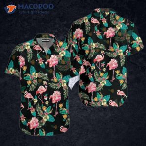 flamingo tropical patterned green leaf hawaiian shirts 0