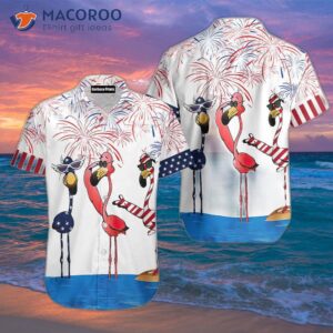 Flamingos On A Beach, An American Flag, Fireworks, And Hawaiian Shirts.