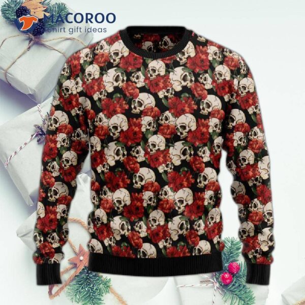 Floral Skull Ugly Christmas Sweater