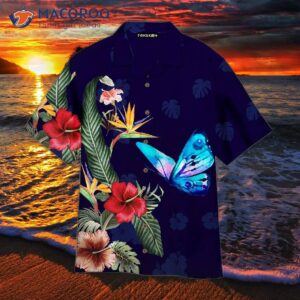 Flower-butterfly Blue Hawaiian Shirts
