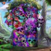 Flowery Hippie-style Colorful Skull Purple Hawaiian Shirts