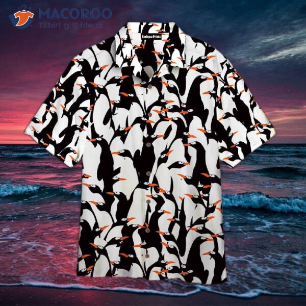 Flying Penguins Black And White Hawaiian Shirt