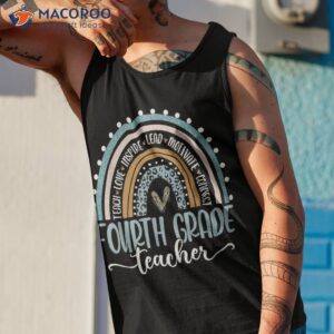 fourth grade teacher leopard boho rainbow back to school shirt tank top 1