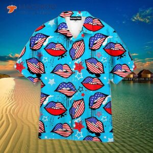 Fourth Of July American Sexy Lips Blue Independence Day Patriotic Hawaiian Shirts