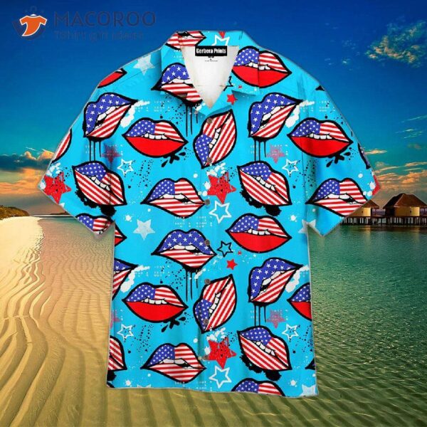 Fourth Of July American Sexy Lips Blue Independence Day Patriotic Hawaiian Shirts
