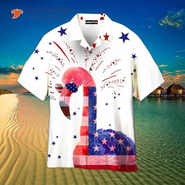 Fourth Of July Flamingo White Hawaiian Shirt Independence Day Patriotic Shirts