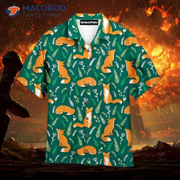 Foxes And Flowers Tropical Green Hawaiian Shirts