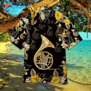 French Horn Black Music Instrument Hawaiian Shirts