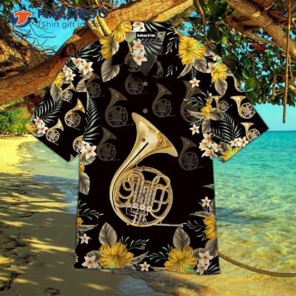 French Horn Black Music Instrument Hawaiian Shirts