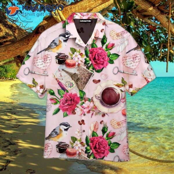 French Rose Flowers And Pink Hawaiian Shirts
