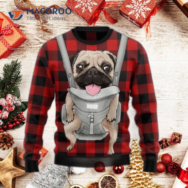 Front Carrier Dog Pug Ugly Christmas Sweater