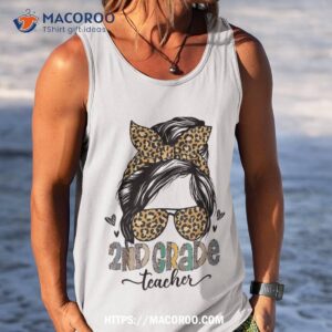 funny 2nd grade teacher messy bun leopard back to school shirt tank top