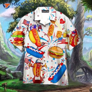 Funny American Hot Dog Fourth Of July Outfit Independence Day White And Blue Patriotic Hawaiian Shirts