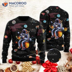 Funny Astronaut Fishing In Space Ugly Christmas Sweater