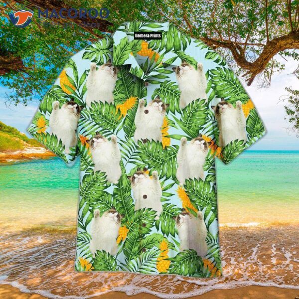 Funny Cat Raising Paw Pineapple Tropical Hawaiian Shirts