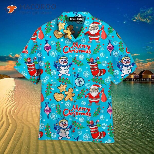 Funny Christmas Hawaiian Shirts With A Blue Pattern