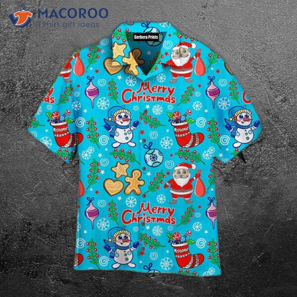 Funny Christmas Hawaiian Shirts With A Blue Pattern