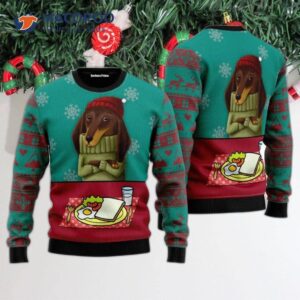 Funny Dachshund Ugly Christmas Sweater Breakfast