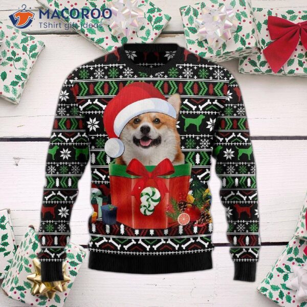 Funny Dog In The Gift Box Ugly Christmas Sweater