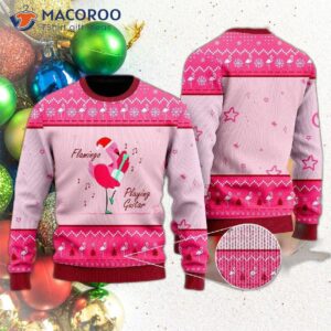 Funny Flamingo Playing Guitar Ugly Christmas Sweater
