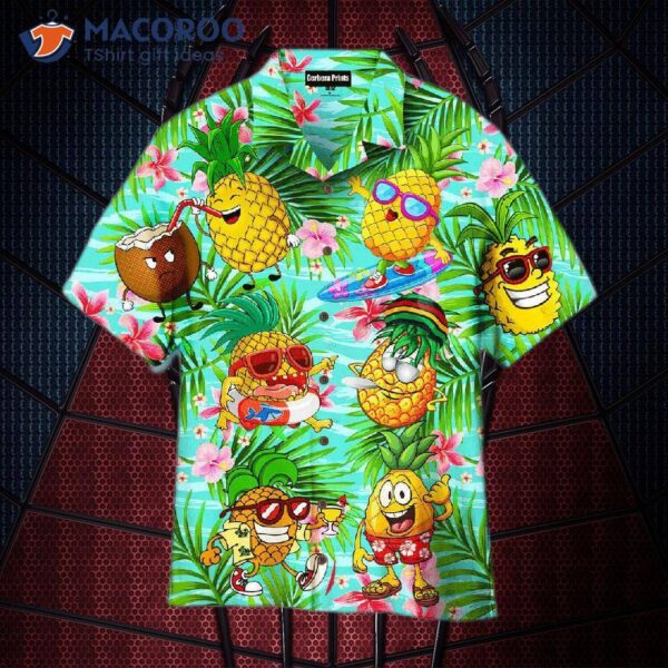 Funny Fruit Pineapple Love Summer Tropical Palm Leaves Pattern Hawaiian Shirts