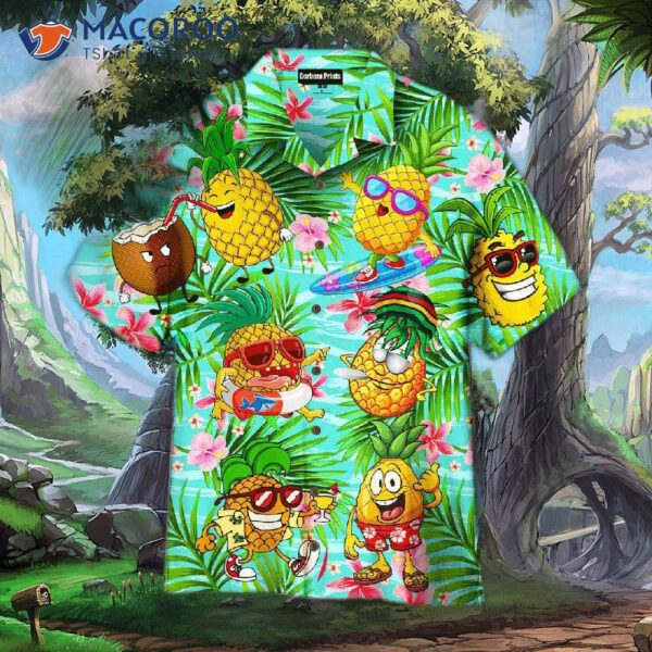 Funny Fruit Pineapple Love Summer Tropical Palm Leaves Pattern Hawaiian Shirts