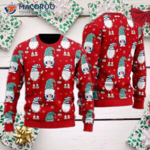 Funny Gnome And Red Snowflake Pattern Ugly Christmas Sweater.