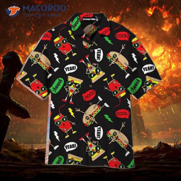 Funny Hot Dog Slice Pizza And Colorful Hawaiian Shirts