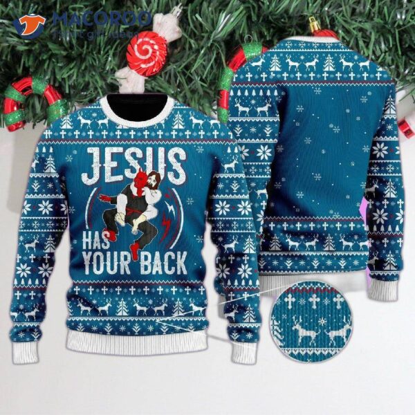 Funny “jesus Has Your Back” Jiu Jitsu Ugly Christmas Sweater