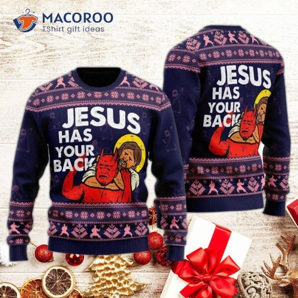 Funny “jesus Has Your Back” Ugly Christmas Sweater