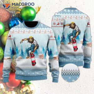 Funny Jesus Skateboarding Ugly Christmas Sweater