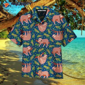 funny lazy sloths on a branch seamless hawaiian shirts 1