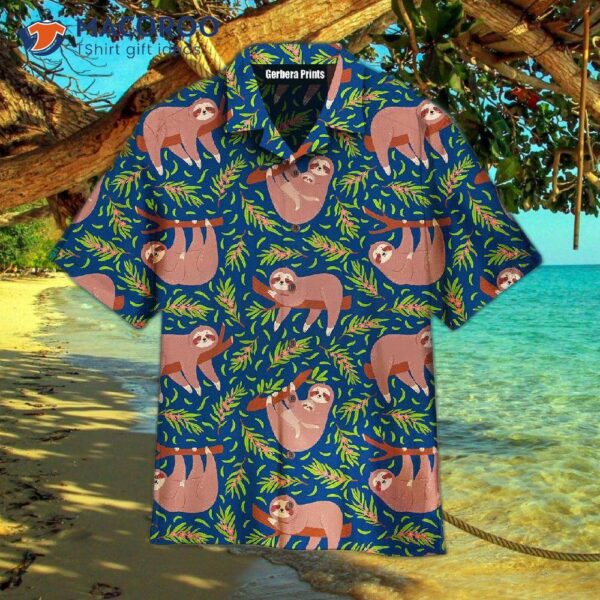 Funny Lazy Sloths On A Branch Seamless Hawaiian Shirts