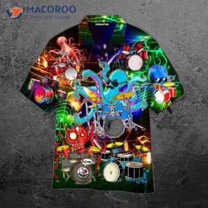 Funny Octopus Drum Music Pattern Hawaiian Shirts